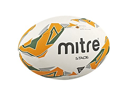 Mitre Men's Stade Match Rugby Ball - White/Green/Orange, Size 4