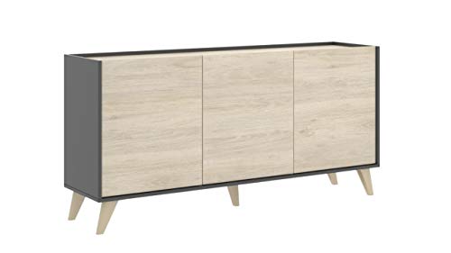 Mobelcenter - Mueble Aparador Moderno - Color Natural y Grafito - 3 Puertas - Medidas: Alto: 75 cm x Ancho: 155 cm x Fondo: 43 cm - (1056)