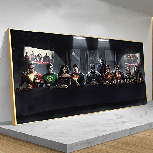 Moda Los superhéroes de la Liga de la justicia cenan juntos cartel e impresiones cómics cuadro lienzo arte de pared Superman Batman decoración pintura 30x90cm