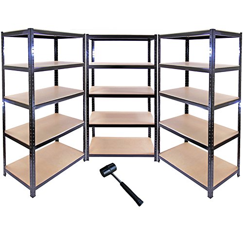 Monster Racking - 3 Estanterías T-Rax de Acero Sin Tornillos Negras 90cm x 45cm x 182,5cm