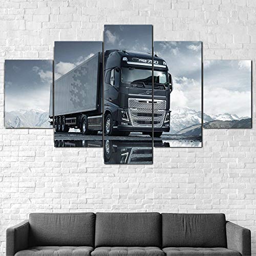 MTRSLH Cuadro En Lienzo,Imagen Impresión,Pintura Decoración, Cuadro Moderno En Lienzo 5 Piezas,Pintura De Camiones Volvo,Murales Pared Hogar Decor XXL 150X80Cm