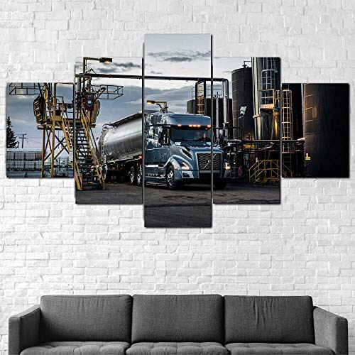 MTRSLH Cuadros Decoracion Salon Modernos 5 Piezas Lienzo Grandes XXL Murales Pared Hogar Pasillo Decor Arte Pared Abstracto Camión Volvo Vnl 740 Hd Impresión Foto 150X80Cm