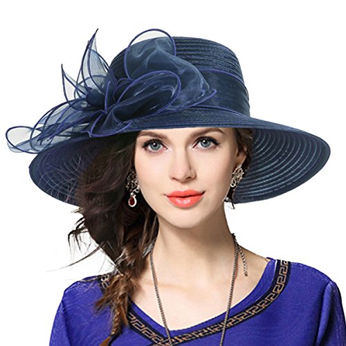 Mujer Derby Church Baptism Dress Tea Party Sombreros de Boda (Armada)