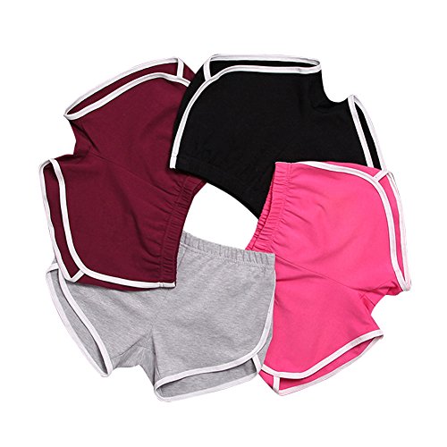 Mujeres Deportes Gimnasio Ejercicio Cintura Flaca Yoga Pantalón Corto Pantalones Retro Cortos Verano Shorts Casuales (EU L=Tag 2XL (Cintura 66-68cm), 4 Piezas (Negro + Gris + Vino Rojo + Rosa))