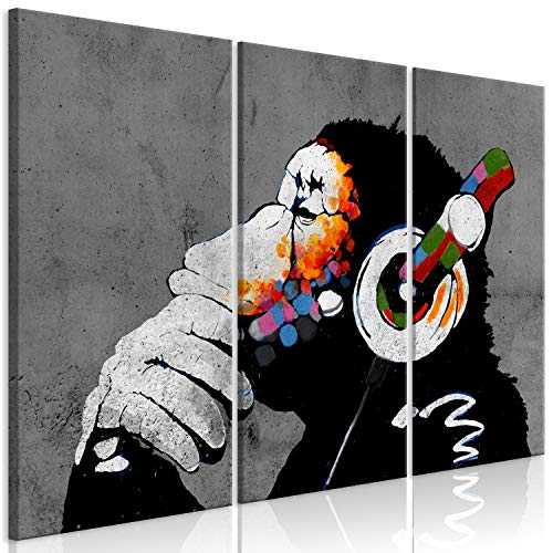 murando Cuadro en Lienzo DJ Mono 120x80 cm 3 Partes Impresión en Material Tejido no Tejido Impresión Artística Imagen Gráfica Decoracion de Pared Banksy Animales Concreto Musica g-A-0288-b-e