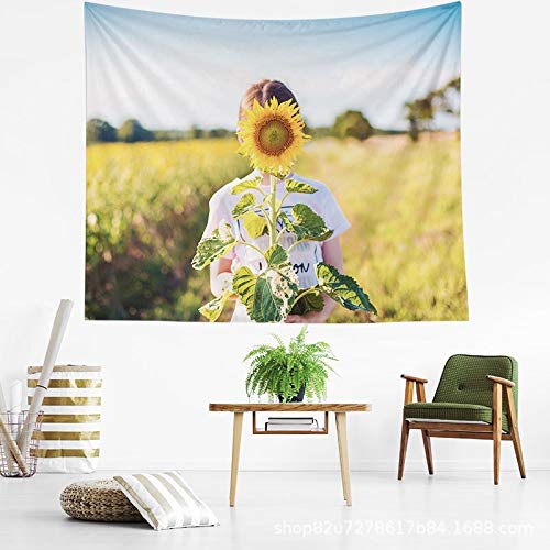 N / A Tapiz de Girasol Colgante de Pared Pintura Boho decoración de Pared Tapiz de Flor Amarilla Cielo de Verano Azul decoración del hogar Manta Fondo de Dormitorio Tapiz de Tela A11 150x200cm