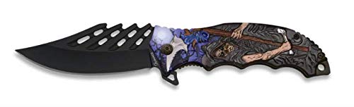 Navaja 3D Relieve Grabado Muerte Parca 9 cm para Caza, Pesca, Camping, Outdoor, Supervivencia y Bushcraft Albainox 18412 + Portabotellas de regalo