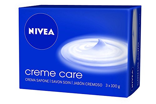 NIVEA Creme Care Jabón en pastilla en pack de 3 (3 x 100 g), jabón de manos con la fragancia de NIVEA Creme, jabón perfumado para una piel suave e hidratada