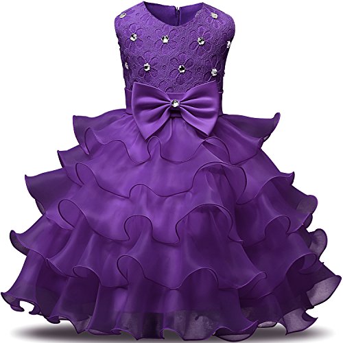 NNJXD Falda de Chicas con Volante de Encaje Vestidos de Boda y Fiesta Talla (90) 12-24 Meses Morado Oscuro