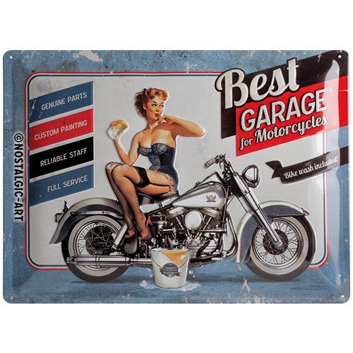 Nostalgic-Art Best Garage Blue Placa Decorativa, Metal, Multicolor, 30 x 40 cm