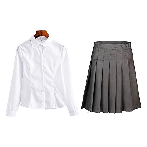 O.AMBW Ropa de Vestir para Niños Pequeños Adolescentes Mujeres Adultas Conjunto Camisa Blanca y Falda Corta Gris Ropa Casual Trabajo Formal Oficina Cosplay Colegiala Disfraz de Estudiante