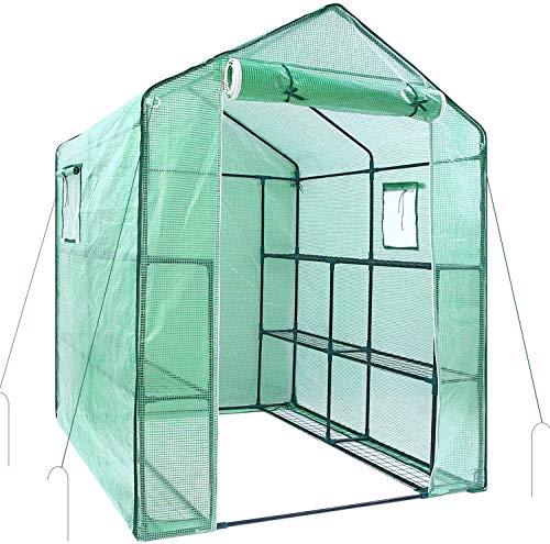 Ohuhu Invernadero para Exteriores Nuevo Modelo con Ventanas, 3 Niveles y 12 estantes. Ideal para Cultivo de Flores y Plantas. Dimensiones, 190x143x143cm (HxBxT)