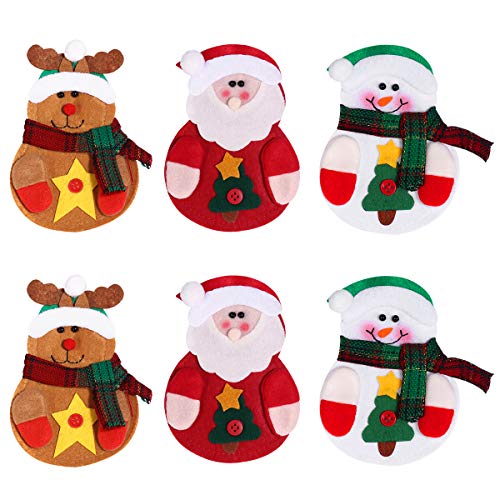 OULII 6 x Cocina Traje Cubiertos Portavasos Bolsillos Cuchillos Bolsas Bolso Muñeco de Nieve Santa Claus Elk Decoración de Fiesta de Navidad