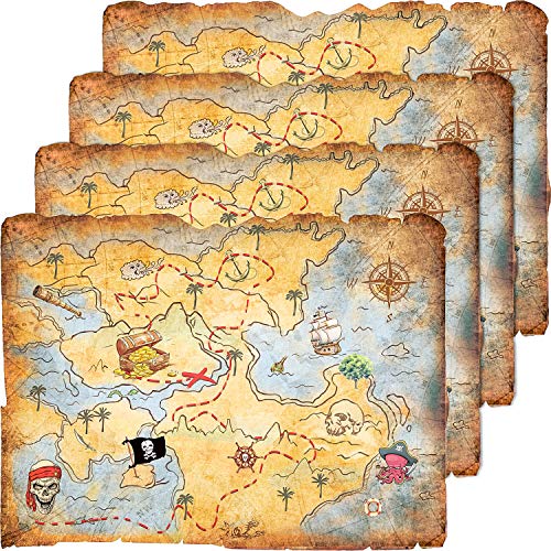 Outus 4 Piezas Mapa de Tesoro Accesorios de Fiesta Mapa de Joyas de Mente Dorada para Disfraz de Fiesta de Pirata Cumpleaños Estilo Vintage Retro