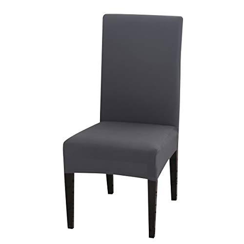 Padgene Fundas Modernas de Silla Altas de Comedor Cubiertas 4/6 Piezas, Elásticas, Extraíbles，Lavables y Duradera para casa, Fiesta, Hotel, Boda (Paquete de 6, Gris sólido)