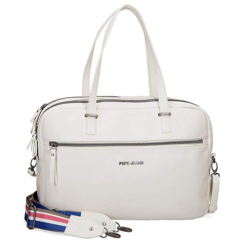 Pepe Jeans Eva Maletin para Portátil 15,6" Blanco 40x30x10 cms Piel Sintética