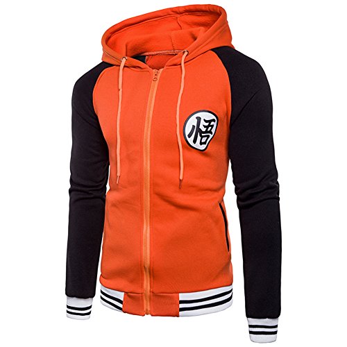 PIZZ ANNU Sudadera con Capucha Dragon Ball Z Son Goku Zip-Up para Adultos(Orange&Negro L)