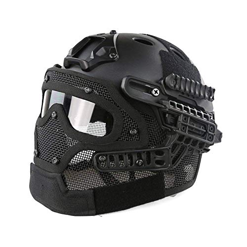 PJ - Casco táctico rápido para airsoft, paintball, máscara de cara completa, para deportes al aire libre, caza, CS juego