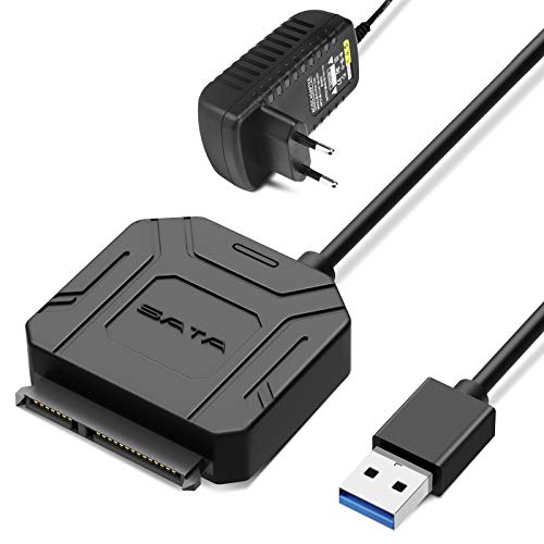 POSUGEAR Cable USB 3.0 a SATA I/II/III para SSD HDD de 2.5/3.5 Pulgadas,Soporta UASP Adaptador de Disco Duro, con Adaptador de Corriente Externo 12V 2A