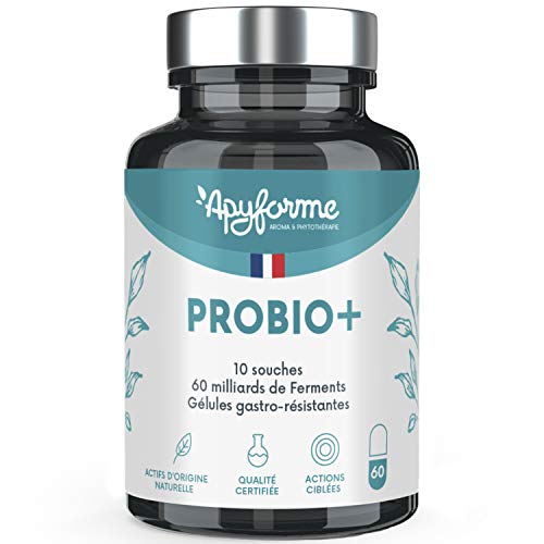 Probióticos Flora Intestinal - 60 Mil Millones UFC / 2 Geles - 10 Cepas - 100% FRANCÉS - 60 Células Gastrorresistentes - Probio + Fabricado en Francia por ApyForme