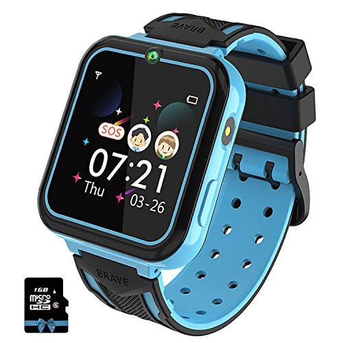 PTHTECHUS Reloj Inteligente para Niños con Reproductor de MúSica, Smartwatch para niños con 7 Juegos Cámara SOS para Niños De 3-12 Años Reloj de Pulsera Digital, MP3 Azul