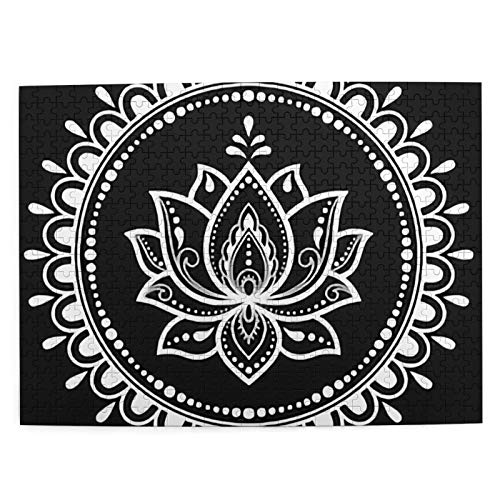 Redondo Mandala Lotus Art Vintage Picture Puzzle 500 Piezas de Juego de Madera Rompecabezas Adultos Niños Decoración del hogar 20.4x15 (Pulgadas)