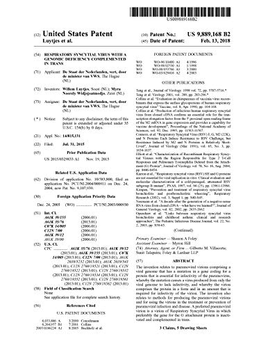 Respiratory syncytial virus with a genomic deficiency complemented in trans: United States Patent 9889168 (English Edition)