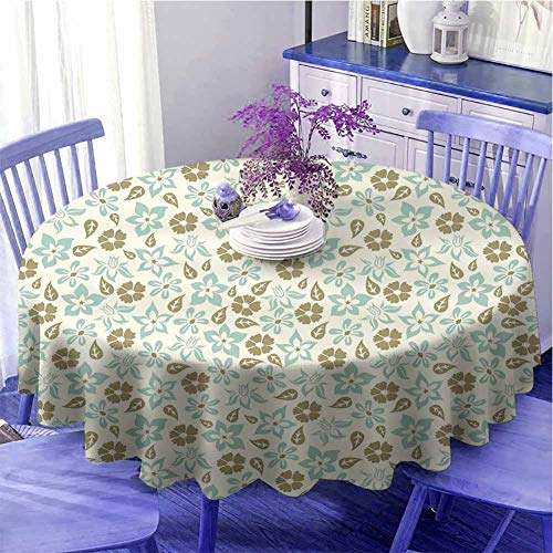 Retro al aire libre mantel redondo primavera prado inspirado patrón con tulipanes margaritas pansies ropa de cama plantas celebración festival diámetro 51 pulgadas crema caqui turquesa