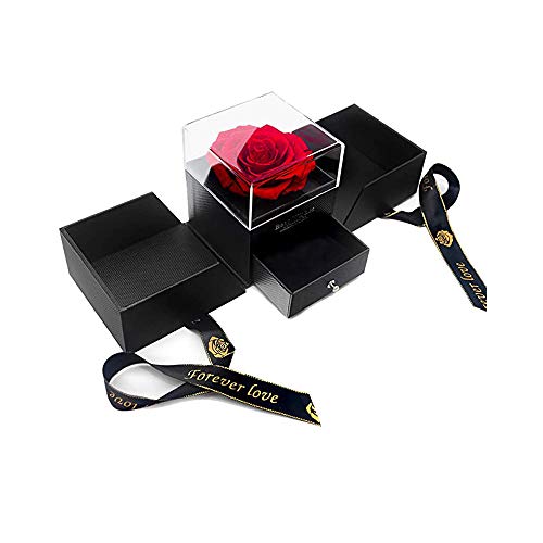 Rosa Eterna Cajas de joyería Hecha a Mano Rosa preservada con Amor ,San Valentin Día de la Madre Cumpleaños de Navidad Día de Aniversario Romance y Sorpresa,Red