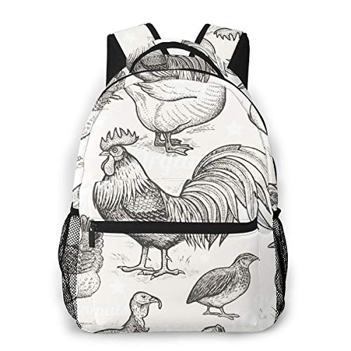 RTUBNSD Mochila Escolar Niño Chico Chica, Inscripciones de Aves de Corral Granja Ave Casual Mochilas Portatil 14 Pulgadas para Juveniles Adolescentes