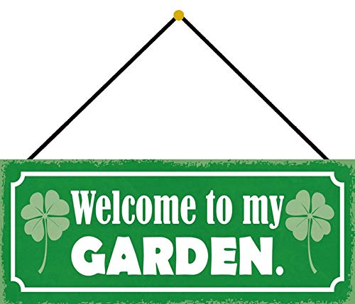 Schatzmix Blechschild Welcome to my Garden Metallschild 27x10cm Deko Tin Sign mit Kordel Señal metálica, hojalata, Multicolor, 27x10 cm