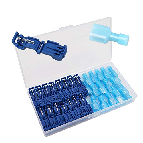 Senven® 60Pcs T-Tap Terminal Cable, T-Tap Empalme Rápido Kit, Grifo de Empalme de Cable Rápido y Conector Macho Spade Completamente Aislado (Azul 30 Pares)