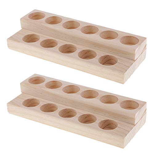 sharprepublic 2 Piezas 2 Niveles De Madera De Pino Caja De Almacenamiento De Madera De Aceite Esencial - Cada Una Contiene 11 Botellas De Rodillo Estante Organizado