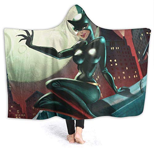 shenguang Catwoman Coperta in flanella con Cappuccio per Bambini/adulti Donne e uomini Coperta Anti-Pilling morbida sfocata di lusso con Cappuccio per divano letto Coperte Quattro stagioni