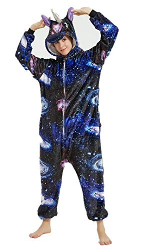 Silver Basic Pijama Onesie Animal para Mujer Unicornio Fox Lion Ropa de Dormir Disfraz de Halloween para Adulto XL,Galaxia D-4