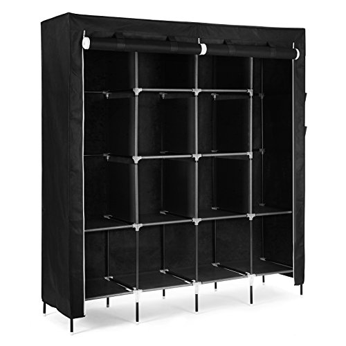 SONGMICS Armario de Tela y Tubo Metal, Organizador con Cremalleras, Ropero Plegable Colgar, para Ropa, Resistente al Polvo y Humedad, Extra Grande, 180 x 45 x 168 cm, Negro RYG44H