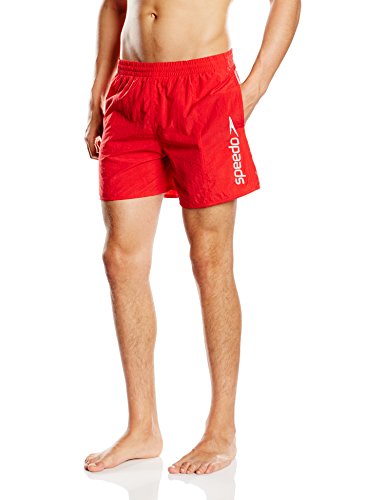 Speedo 8013207718 Pantalones Cortos, Adult Male, Cuerpo de Bomberos Rojo/Logo Raya Blanca, XXL