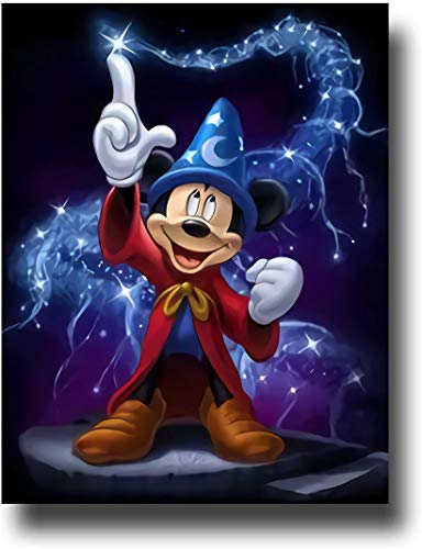 SSKJTC Decoración de la casa de la sala de estar, imágenes de pared de aprendiz de brujo Fantasia Mickey pintura artística de pared listo para colgar en el baño 50 x 71 cm