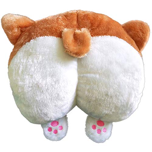 Stecto Corgi Butt Shaped Cushion Round Peluche Rellenos Soft Toys Muñeca Sofá Cama Cojines Cojín Cervical para Coche, Suave y de Peluche, marrón