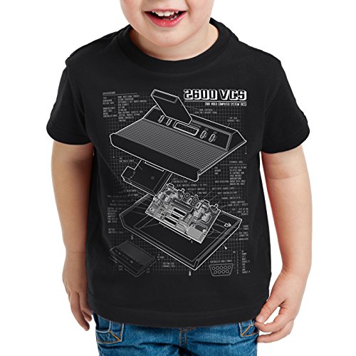 style3 VCS 2600 Videoconsola Fotocalco Azul Camiseta para Niños T-Shirt Classic Gamer, Color:Nero;Talla:140