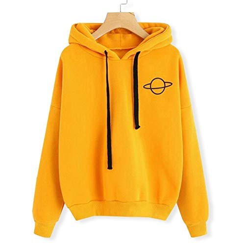 Sudaderas con Capucha Planeta Casual Imprimir Sólido Suelto Suelto Mujer Sudadera Manga Larga Capucha 2020 Otoño Femenino Jersey (Color : Yellow, Size : Asian Size 2XL)