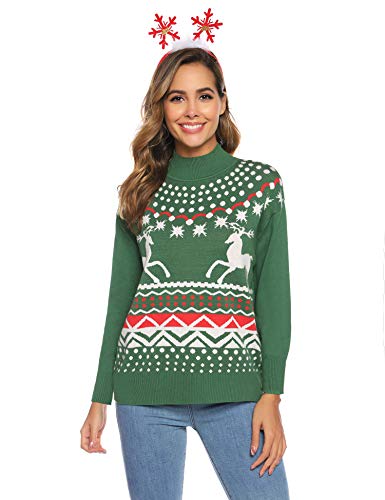 Sykooria Jersey de Punto para Mujer, Navidad Muñeco de Nieve Reno Jersey de Manga Larga Cuello Redondo Copo de Nieve Suéter Suave de Invierno Top de Navidad