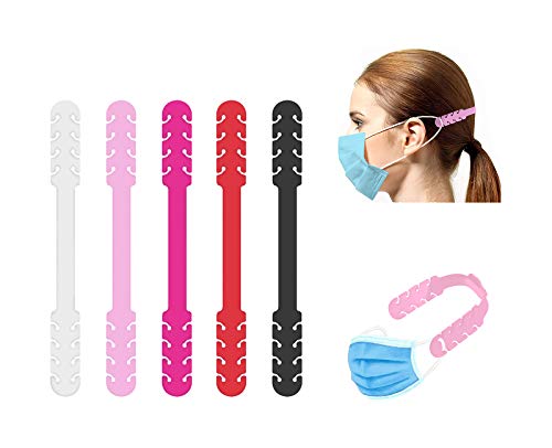 TBOC Salvaorejas Mascarillas Extensor Ajustable - [Pack 5 Piezas] Correa Antideslizante Hebillas de Silicona [Blanca+Rosa+Fucsia+Roja+Negra] Agarres Sujetar Cuello Aliviar Molestias Cara Salva Orejas