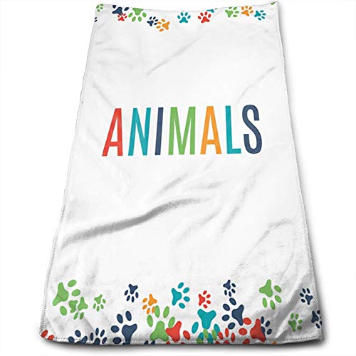 Thick Microfiber Towel, 12" x 27.5",Animal Footprint Ornament Border Cute Paw Trace Cats and Dogs Friendly House Pets,Towel for Kids, Teens and Adults- Soft, Sand Free, Water Absorbent, Lightweight
