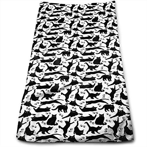 Thick Microfiber Towel, 12" x 27.5",Black Cats with Yellow Eyes In Different Positions Paw Traces Playful Feline Animal,Towel for Kids, Teens and Adults- Soft, Sand Free, Water Absorbent, Lightweight