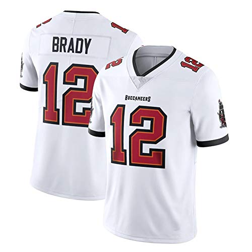 Tom Brady Tampa Bay Buccaneers 12# Rugby Jersey Hombres Adultos, Camisetas de Entrenamiento para fanáticos del fútbol Americano, Deporte al Aire Libre Manga Corta Cómodo Transpirable-White A-M(178