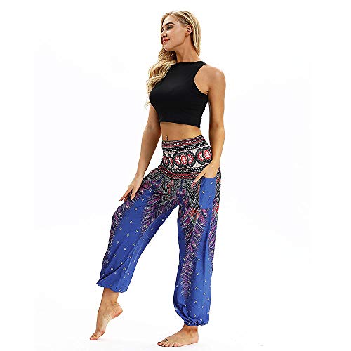 TUDUZ Pantalones Harén Aladdin Mujer Holgado Boho Hippy Pantalones Deportivos (AzulB, F)