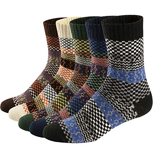 Ueither - Juego de 5 pares de calcetines altos de lana tejida con un estilo vintage, unisex, para el invierno y el otoño - -