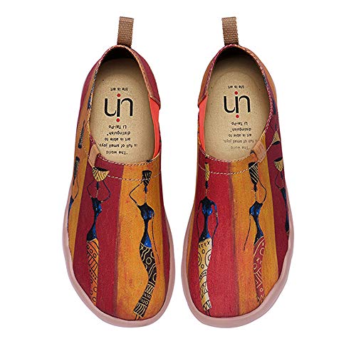 UIN Slip-On para Mujeres Mocasines de Cuero Zapatos Planos para Mujer Cómodo Mocasines Vintage Patrón Al Aire Libre Casual Zapatos para Caminar Wandering Girls 40