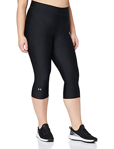 Under Armour Heatgear Armour Capri Pantalones Deportivos para Mujeres, Pantalones Transpirables, Mallas Deportivas Muy Ligeras con Corte de compresión, Black/Black/Metallic Silver (001), SM